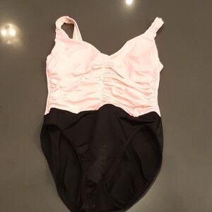 Trimshaper Pink and Black One Piece Rouched Swimsuit